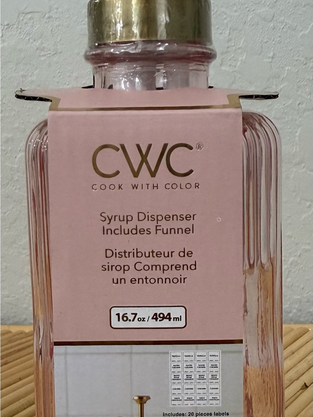 CWC Cook with Color Light Pink Ribbed Glass Syrup Dispenser Collapsible Funnel